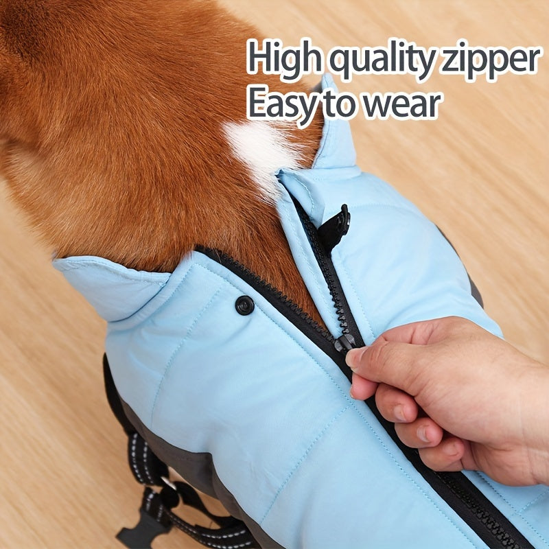 Reflective Waterproof Dog Jacket with Built-In Harness – Fleece-Lined, Warm, and Machine-Washable