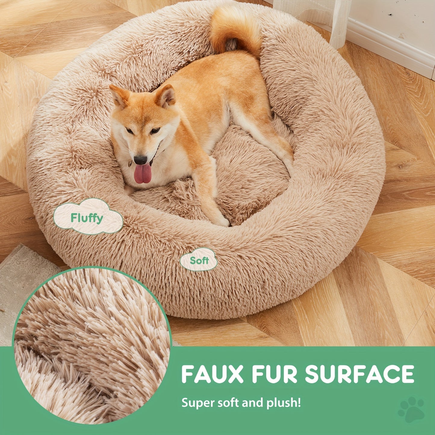 Fluffy Plush Calming Pet Bed - Soft & Washable Anti-Slip Round Bed for Dogs & Cats, Comfort & Support for Anxiety Relief